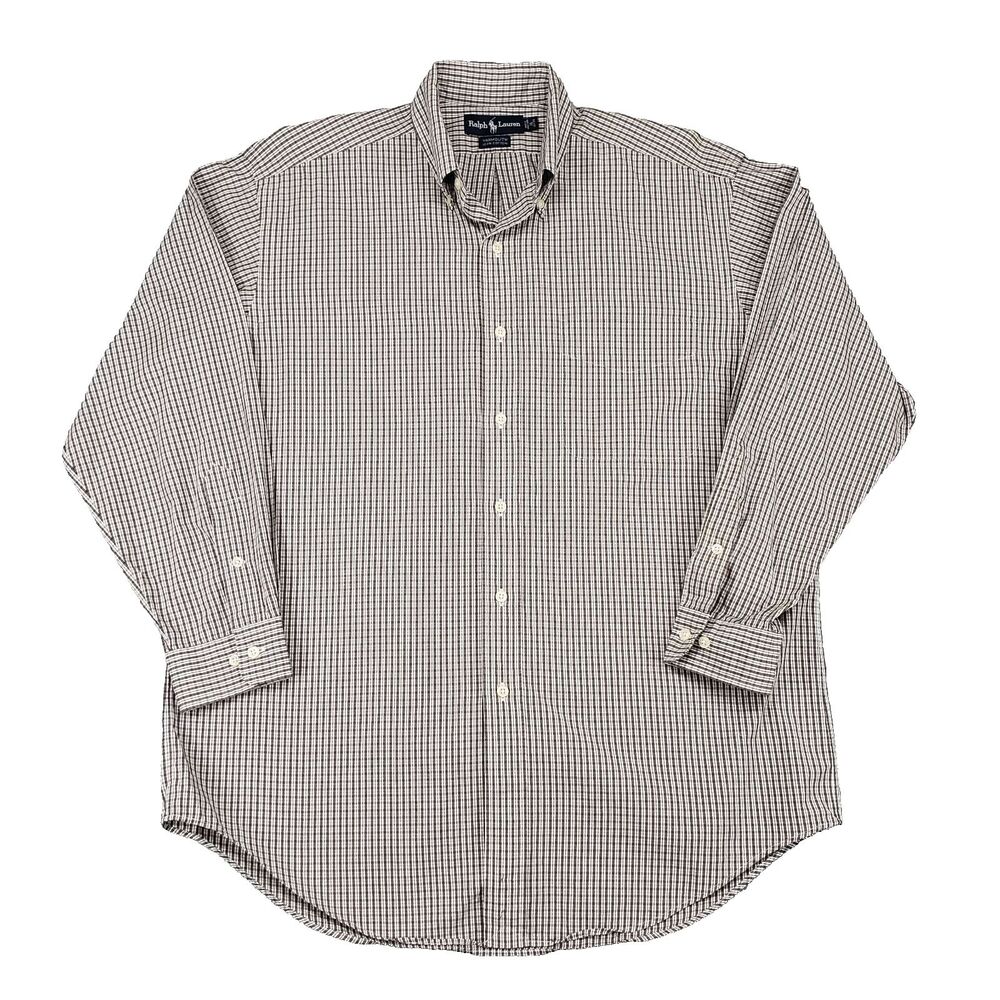 Vintage Ralph Lauren Shirt Mens XL 16 32/33 Plaid Yarmouth Hong Kong Long Sleeve